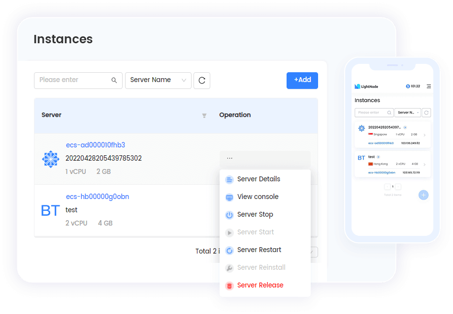 LightNode index advantage terminal